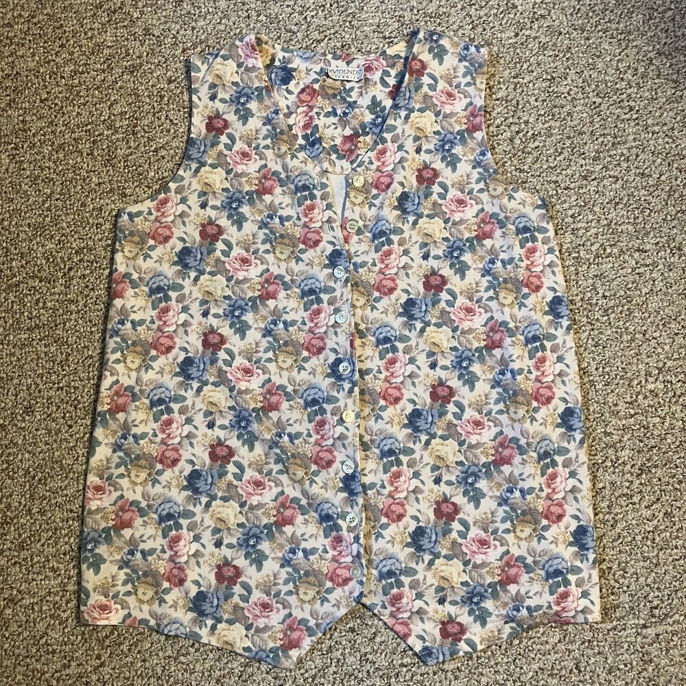 Dividends Maternity Vintage Floral Vest Size XL Cottage Core 80s 90s Colorful
